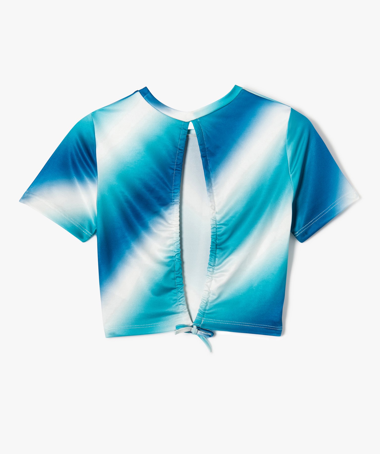 Tee-shirt manches courtes coupe crop top et dos nu fille bleu | GEMO