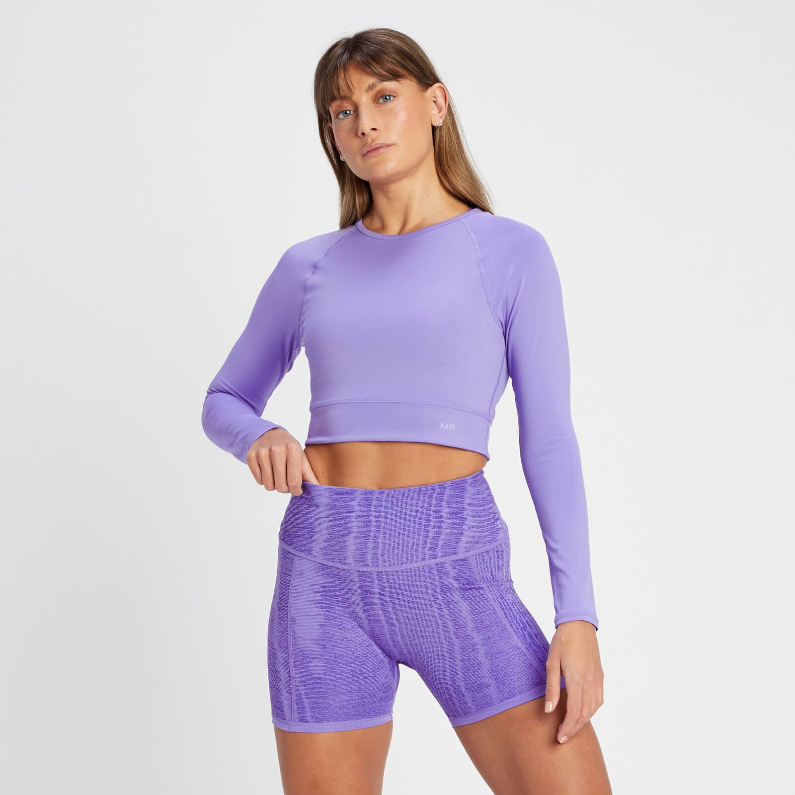 Crop top réversible à manches longues MP Tempo pour femmes – Violet paisley