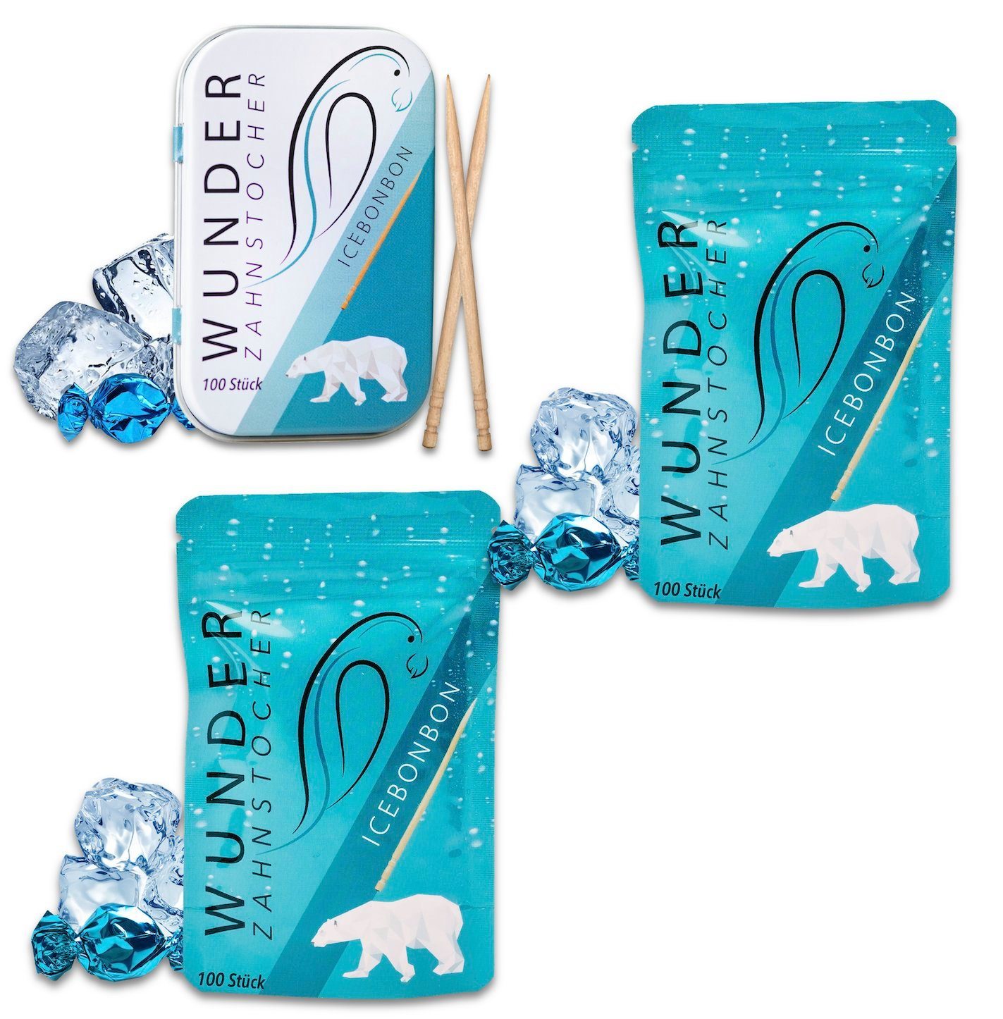 Perfekto24 Mundpflegecenter Wunder Zahnstocher mit Geschmack - 3er Bundle Eisbonbon