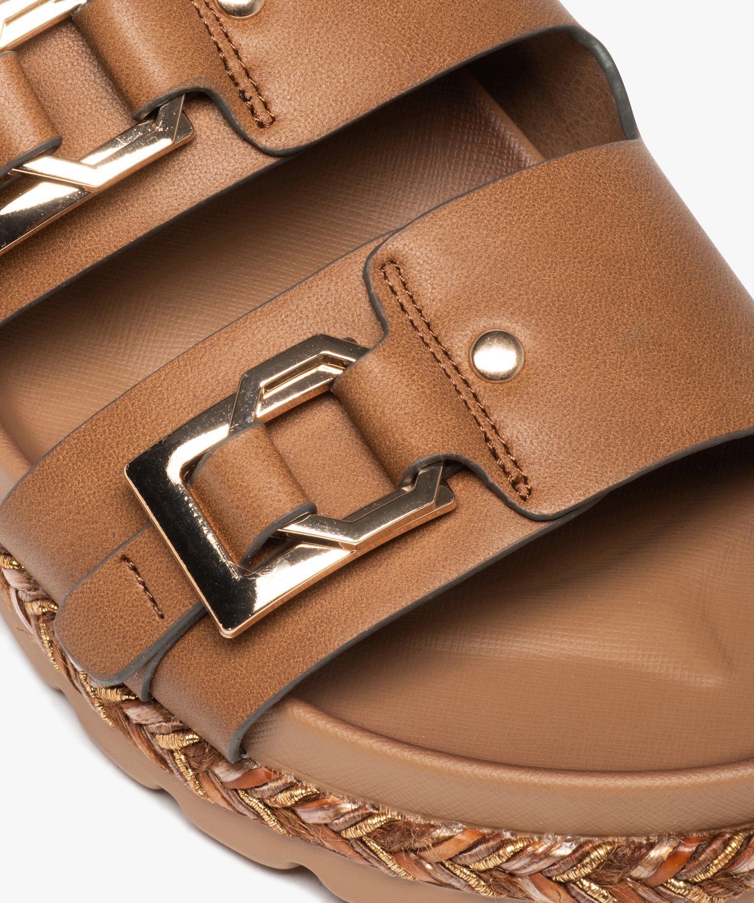 Mules femme à brides et larges boucles métallisées marron | GEMO