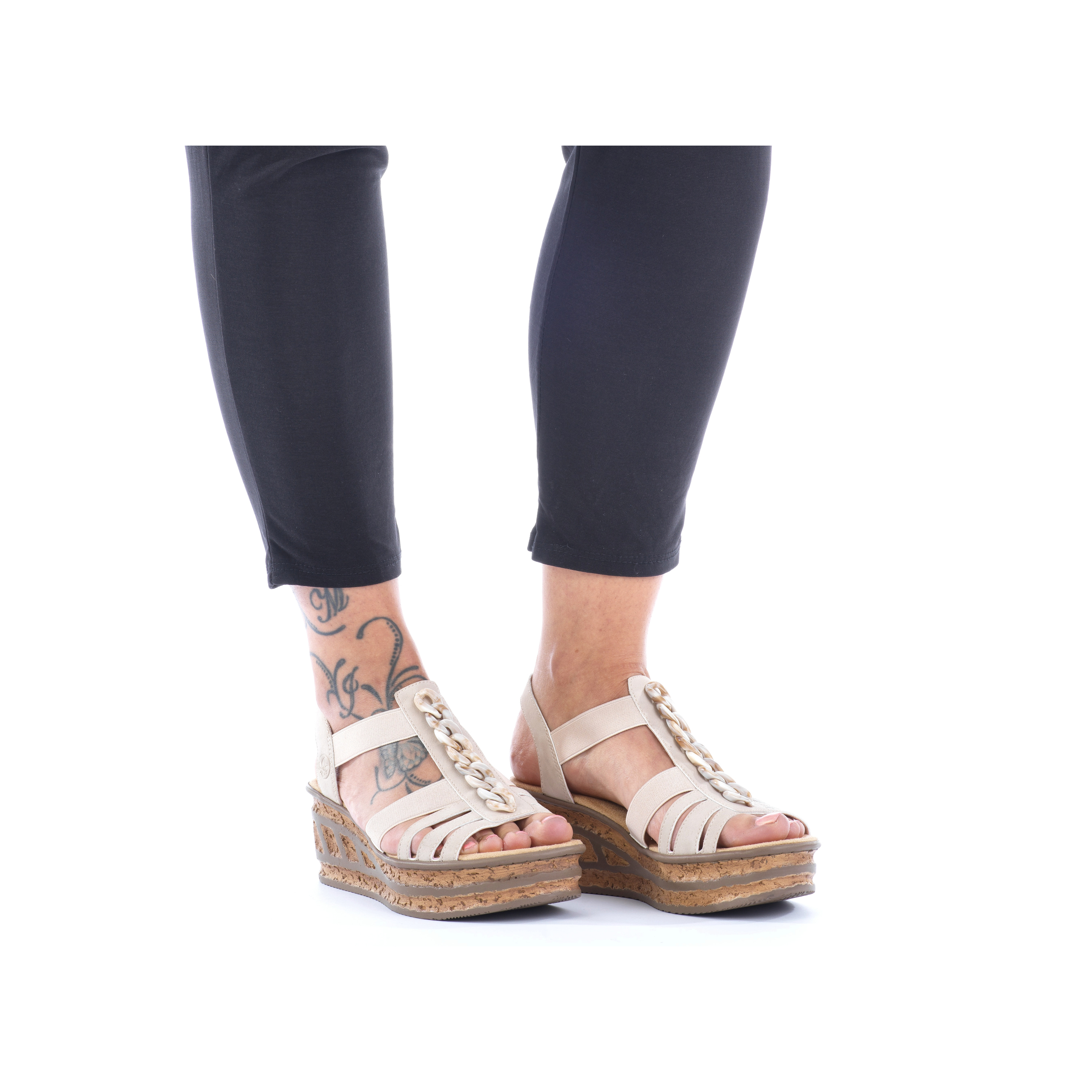Rieker Damen Keilsandaletten cremebeige