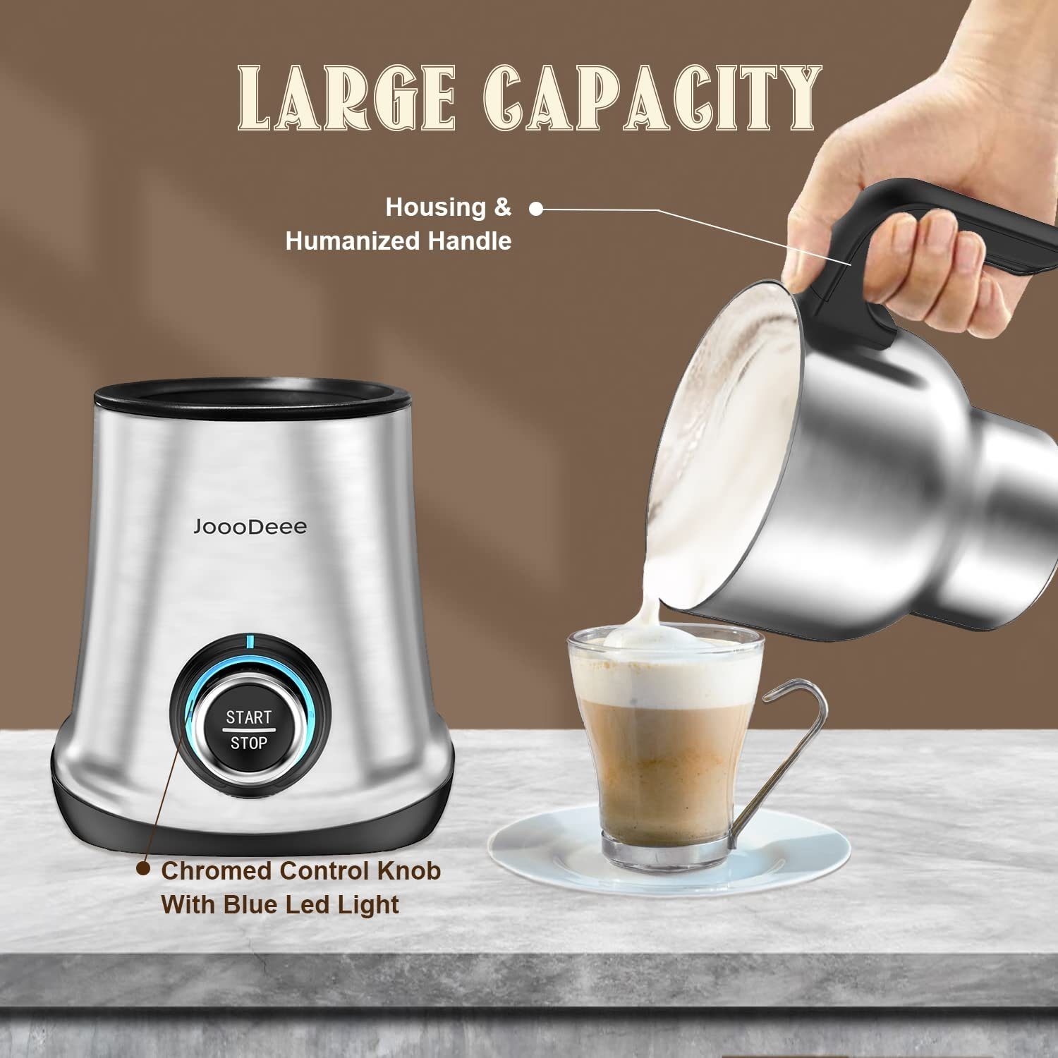 Diyarts Milchaufschäumer, 500,00 W, 6in1 600ml aus Edelstahl Geschirrspüler Ein Klick Große Kapazität