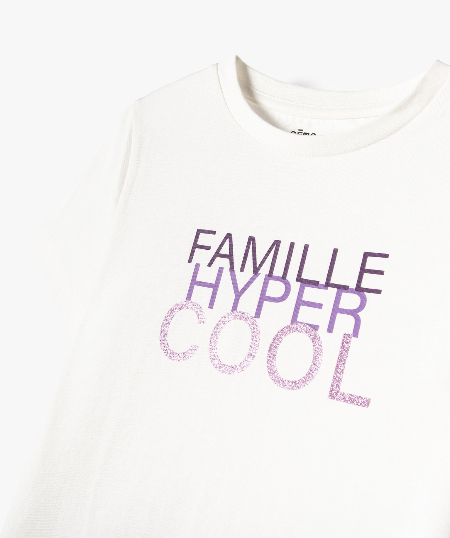 Tee-shirt fille à manches courtes avec inscription pailletée ecru | GEMO
