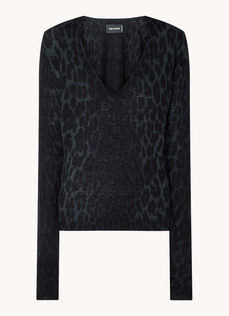 Zadig&Voltaire Rivy fine-knit cashmere sweater with leopard print