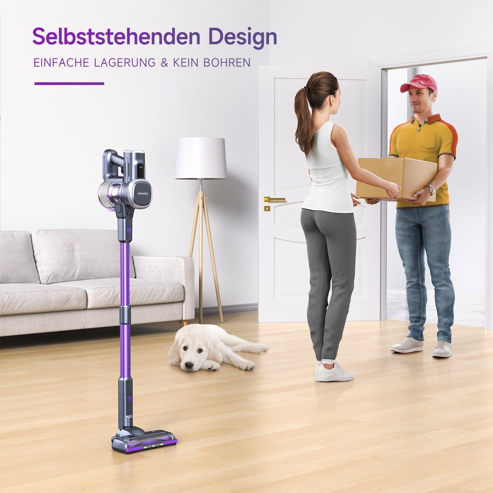 oyajia Akku-Stielstaubsauger kabellos 6in1 Freistehender Akkusauger 25,9V, 235,00 W, beutellos, 50Min. Laufzeit für Hartboden, Teppich, Tierhaare