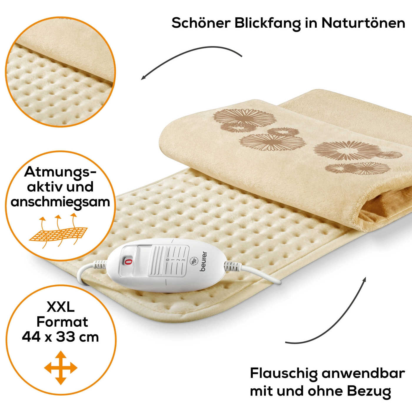Beurer Heizkissen HK 45 Cosy-XXL Heizkissen mit abnehmbaren Flauschfaserbezug & 3 Wärmestufen
