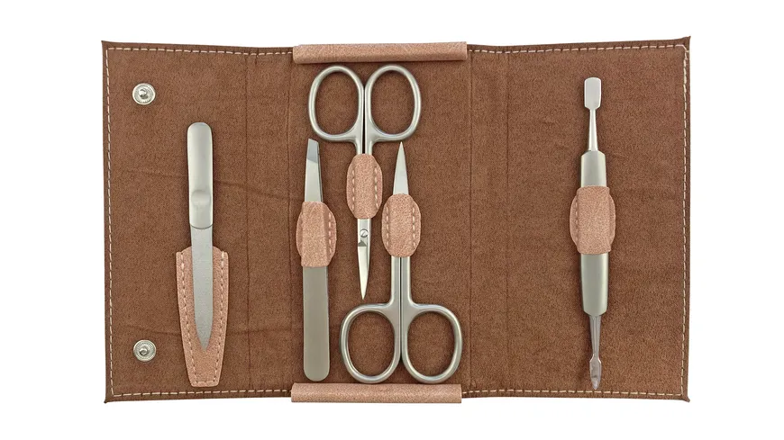 Maniküre Etui mit Druckknöpfen, 5-teilig, Rosa meliert Rosa Meliert