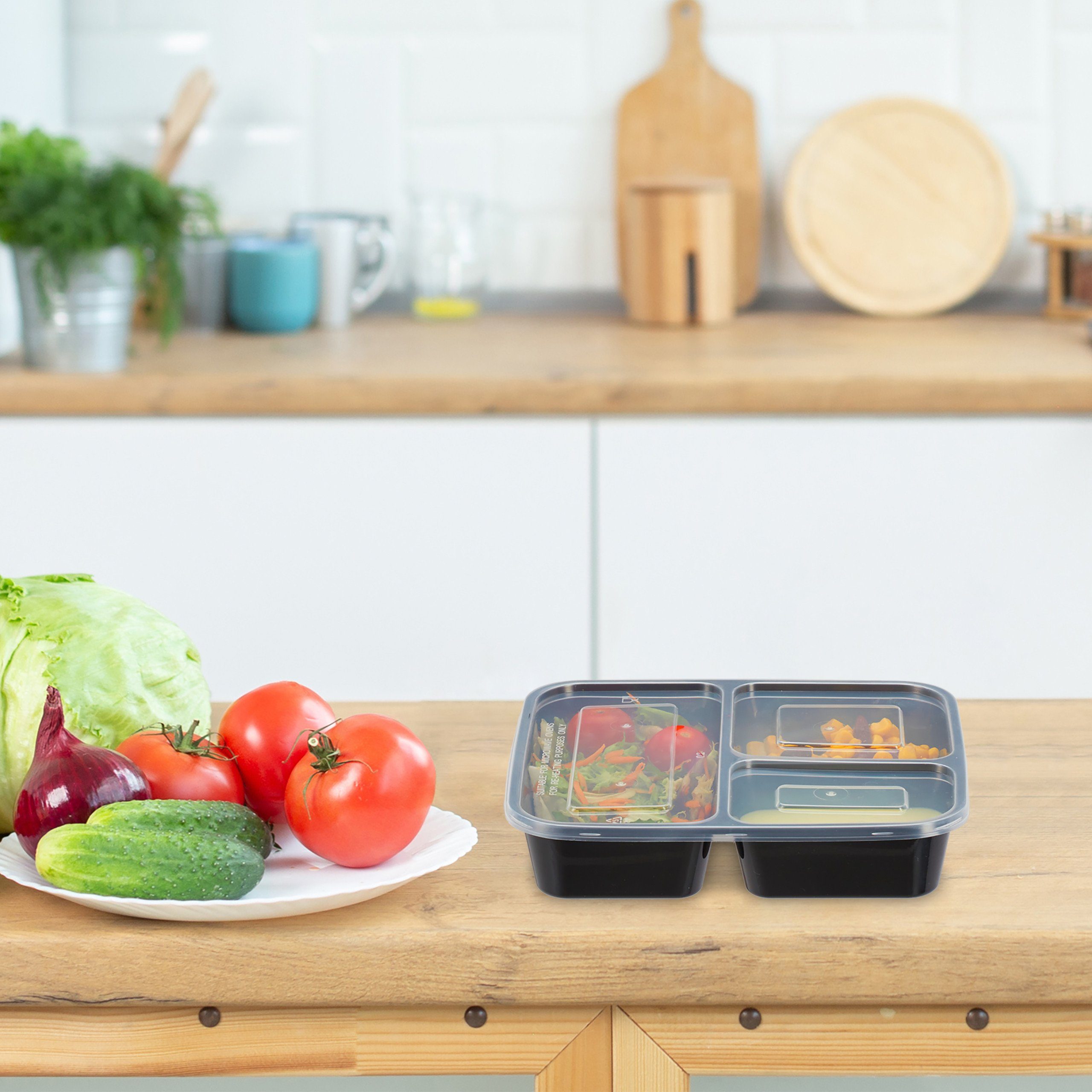 relaxdays Lunchbox 10er Set Meal Prep Boxen 3 Fächer, Kunststoff