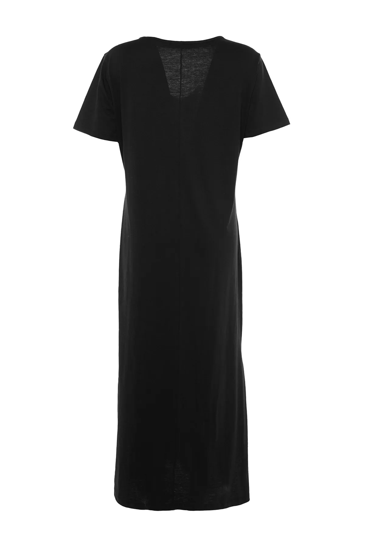 Trendyol Curve  Schwarzes Strickkleid mit V-Ausschnitt und Schlitz TBBSS22AH0163