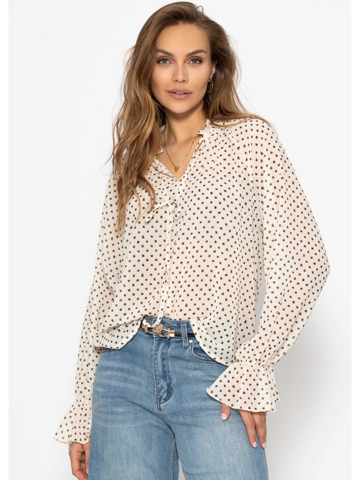 SASSYCLASSY Chiffonbluse mit Print in Beige günstig kaufen