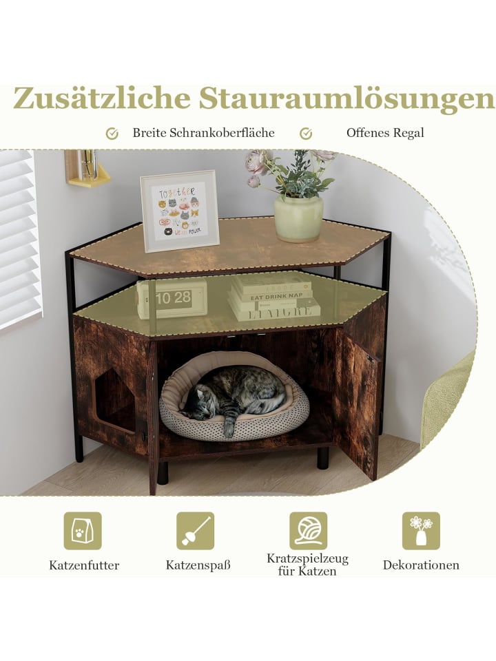 COSTWAY Katzenschrank für Ecke in Braun günstig kaufen onesize