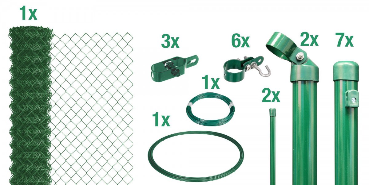 Powertec Garden Maschendrahtzaun Komplett-Set Lx15m Hx100cm