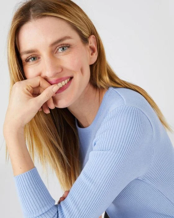 Pull col rond 50% laine mérinos, uni et rayé