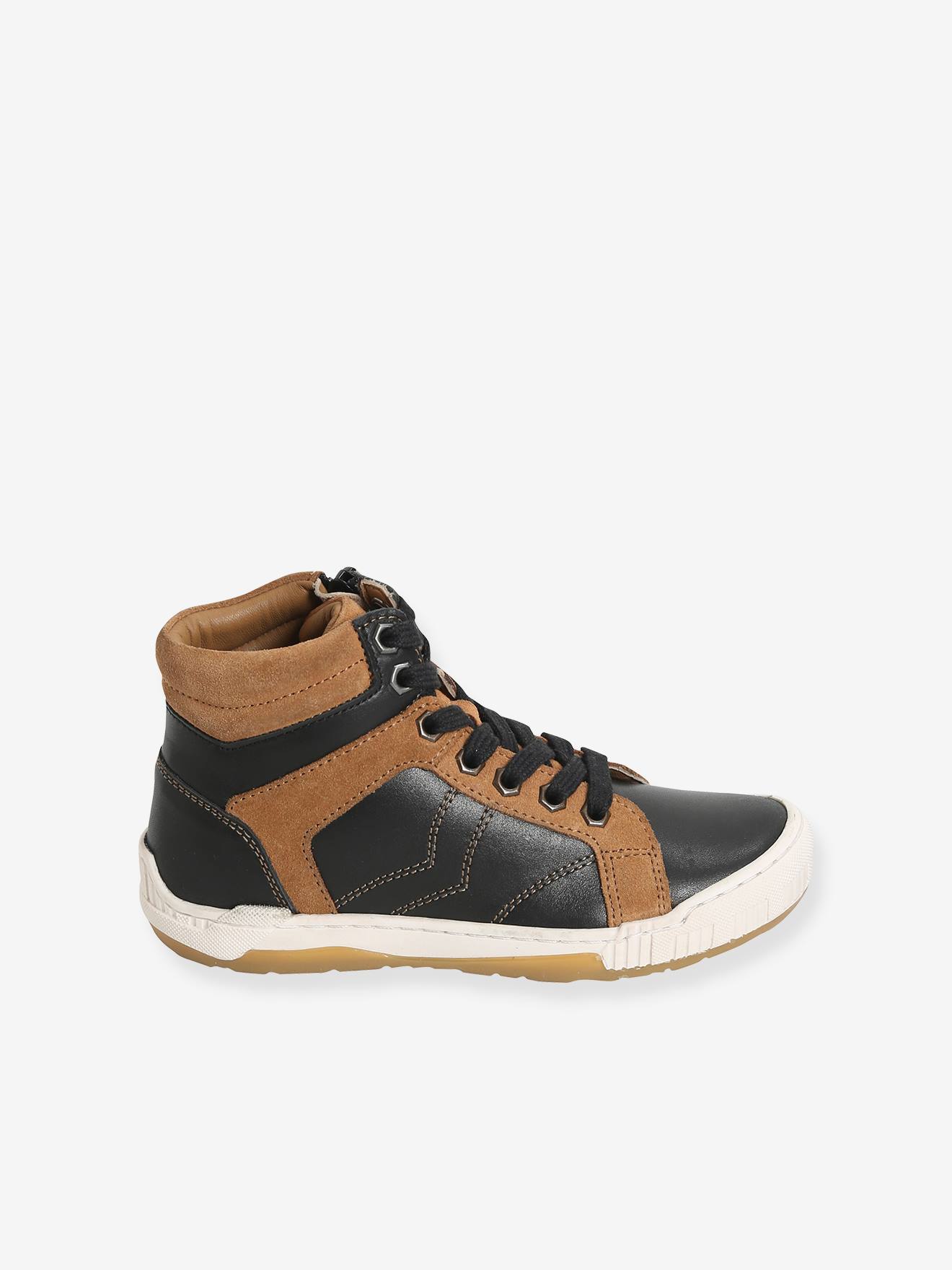 Bottines cuir garçon lacées et zippées noir