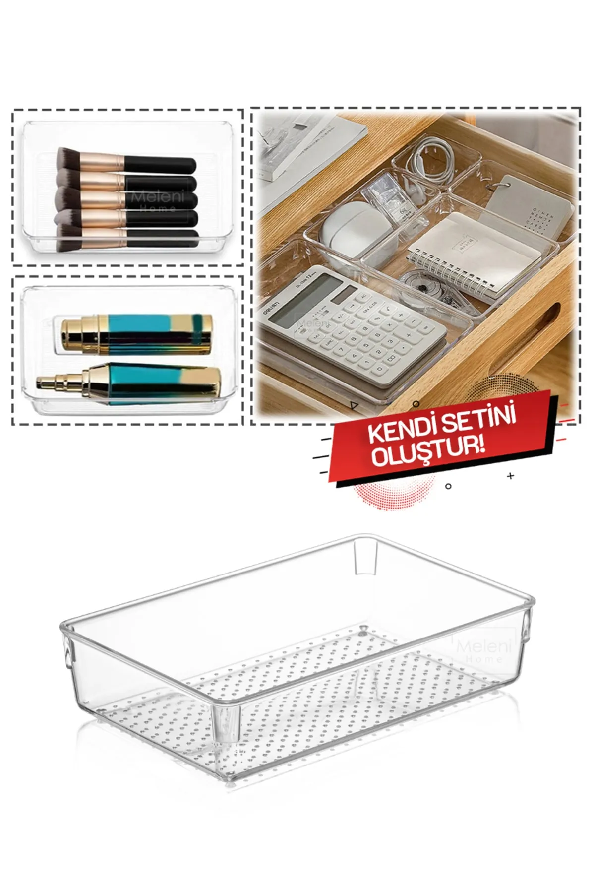Meleni Home  Modularer Schubladen-Organizer, Make-up-Schmuck-Organizer – Büro-Desktop-Organizer 22,5 x 15 cm