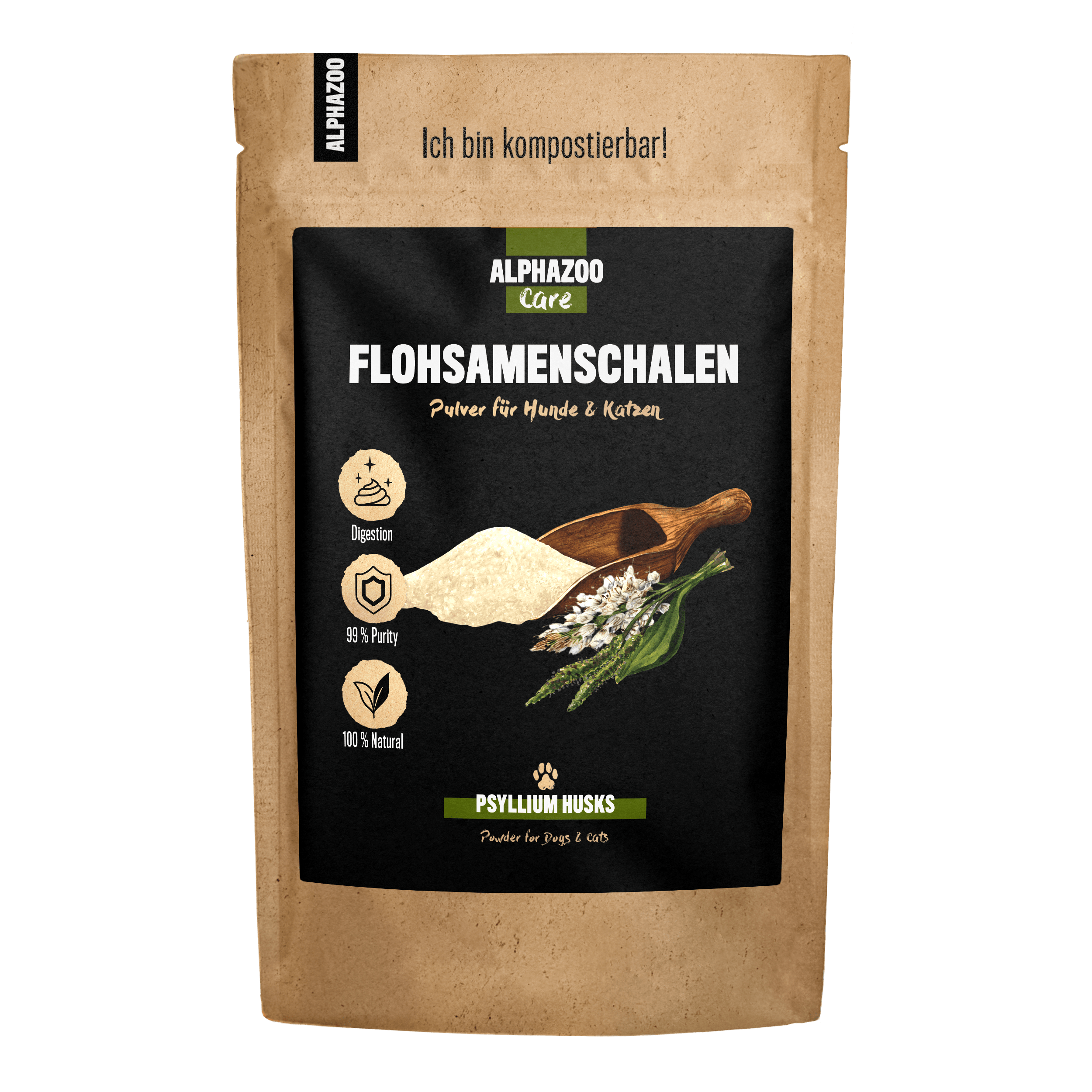 ALPHAZOO Ergänzungsfutter & Aufzucht ALPHAZOO Flohsamenschalen gemahlen für Hunde und Katzen 1 kg
