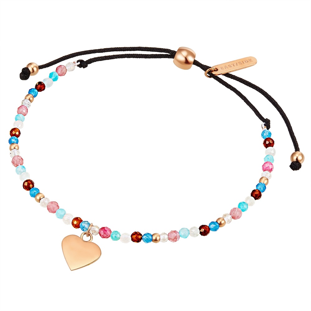 EASTSIDE Bracelet en acier inoxydable Coeur Textile Apatite en Noir Bracelet