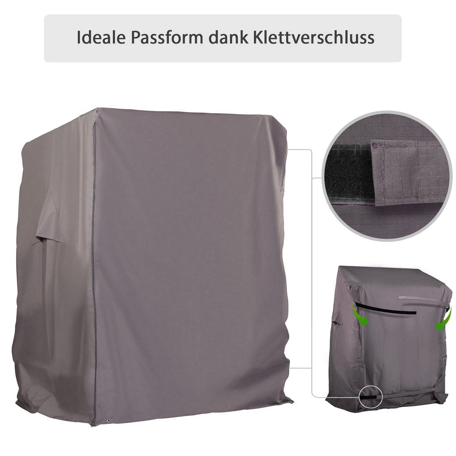 Strandkorb Hanse Strandkorb-Schutzhülle Premium Abdeckhaube in grau, 600D Gewebe, winterfest, Segeltuch-Qualität, UV-beständig, wasserfest