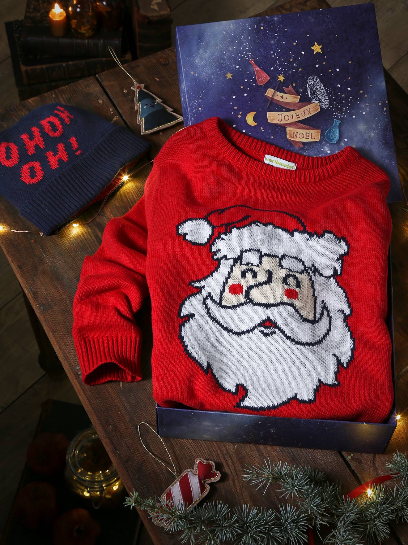 Vertbaudet Jungen Geschenk-Set: Pullover & Mütze, Weihnachten Oeko-Tex - rot