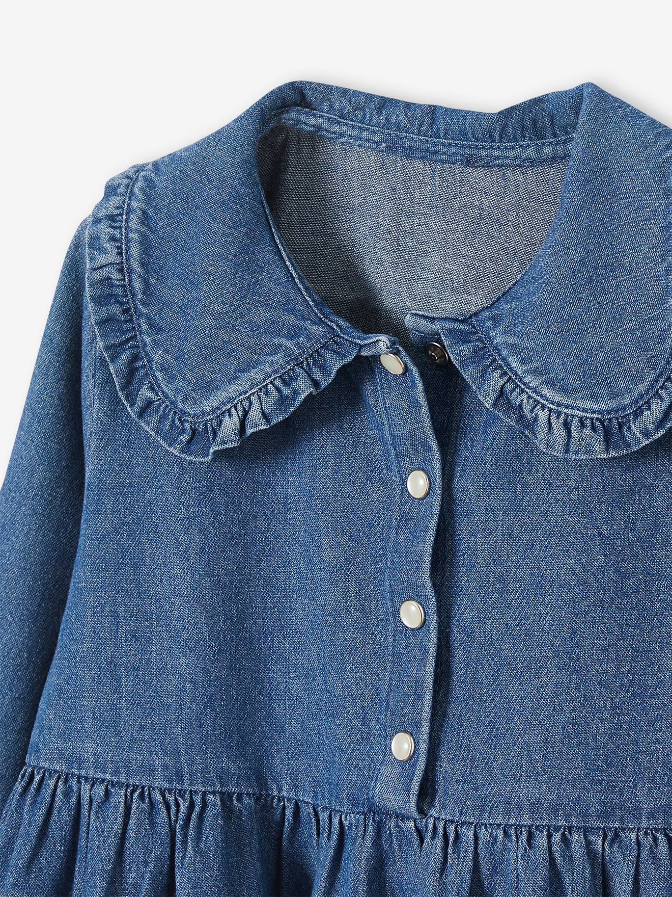Vertbaudet Mädchen Jeanskleid mit Bubikragen - dark blue