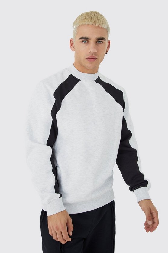 Colorblock Sweatshirt mit Reißverschluss-Detail