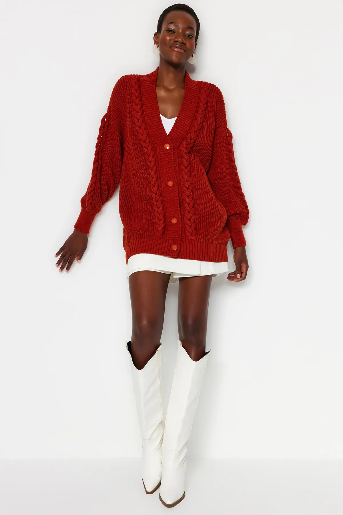Trendyol Collection  Tile Wide Fit Strick-Cardigan mit V-Ausschnitt TWOAW24HI00256