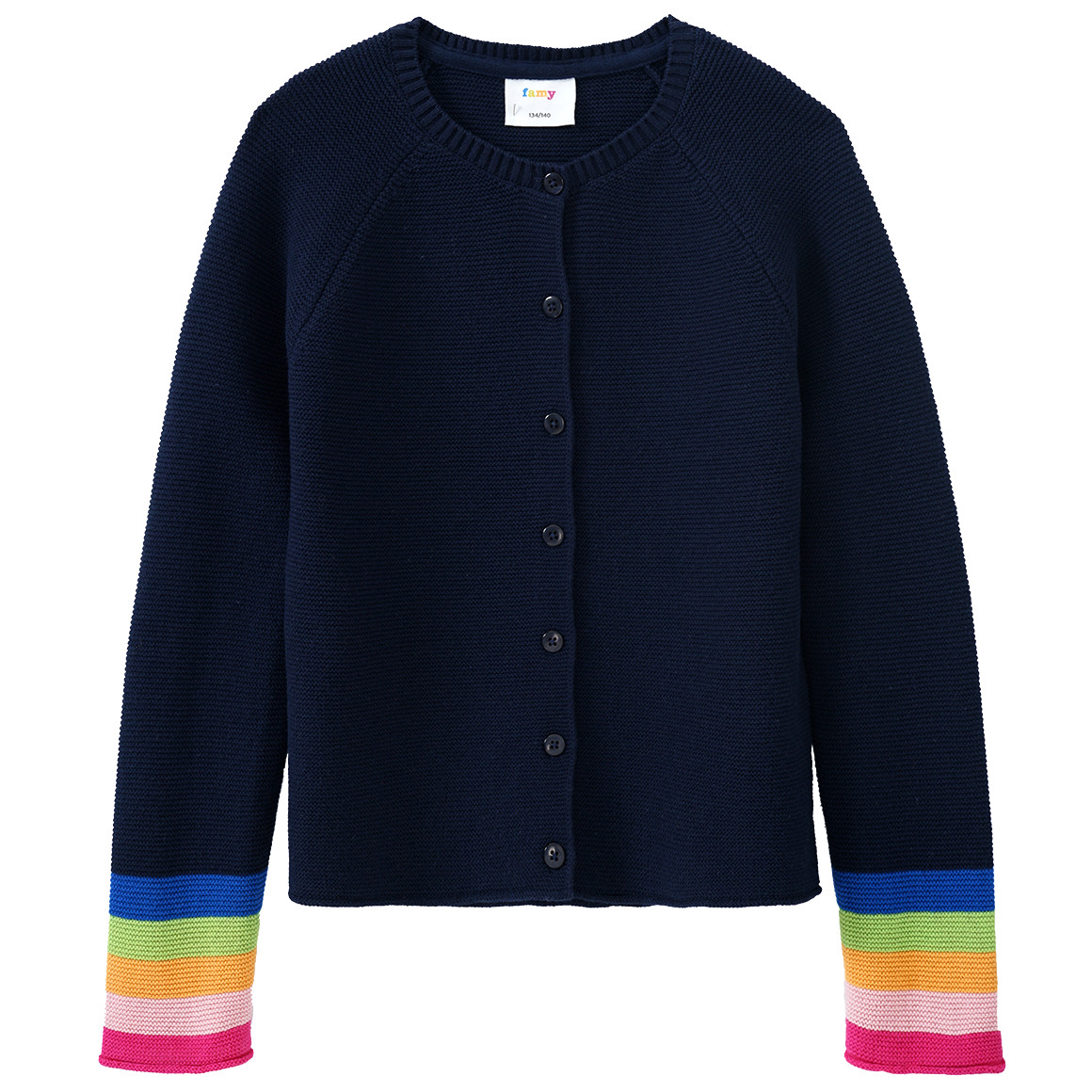 Mädchen Strickjacke mit bunten Ärmelbündchen