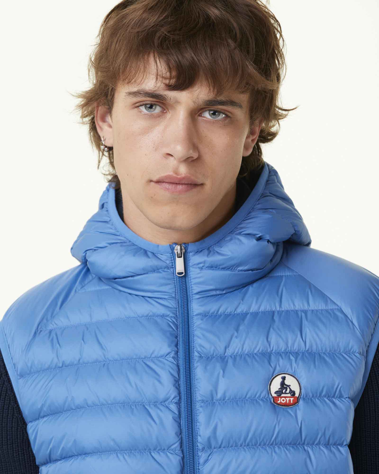 Doudoune sans manches à capuche Bleu denim Pat