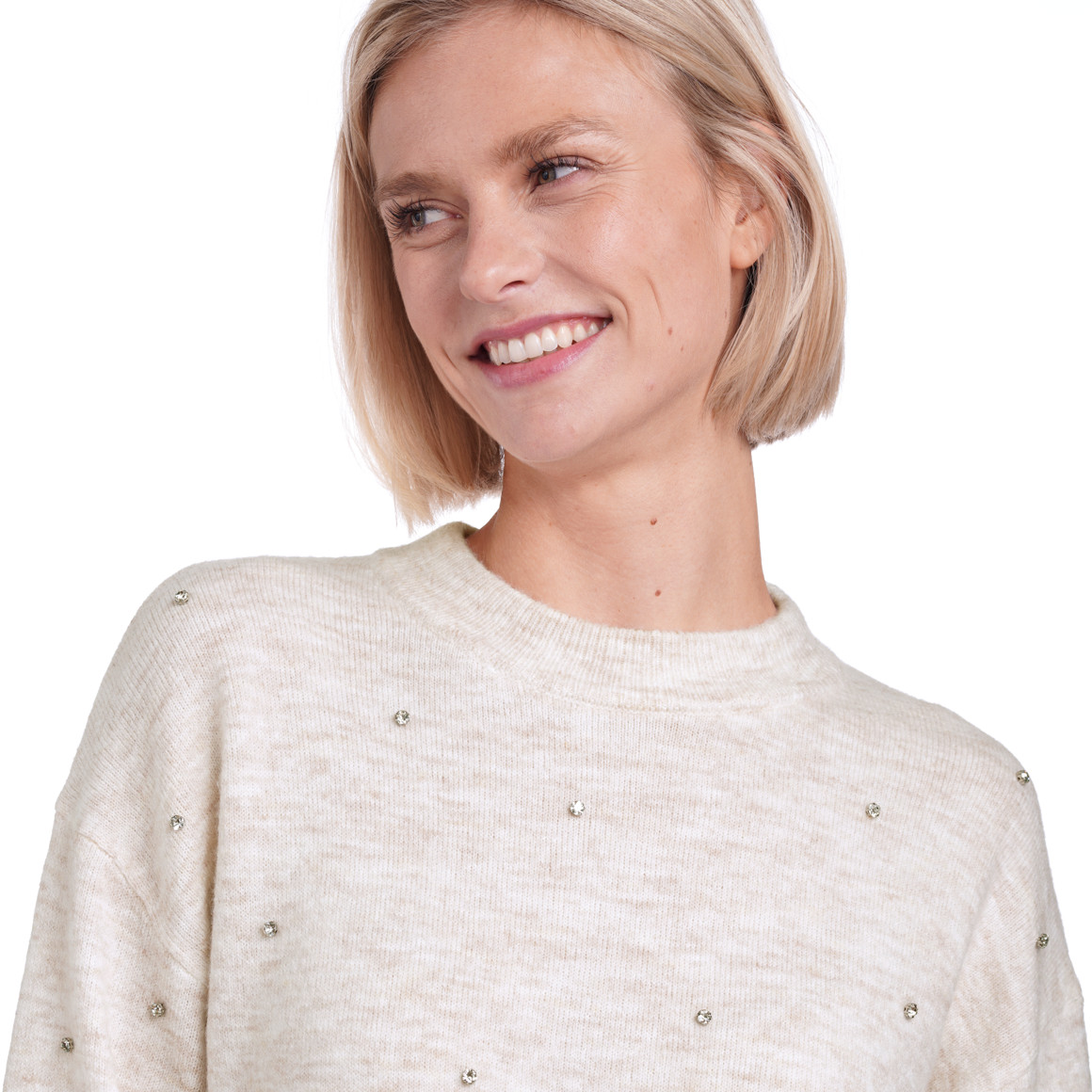 Damen Strickpullover mit Ziersteinen