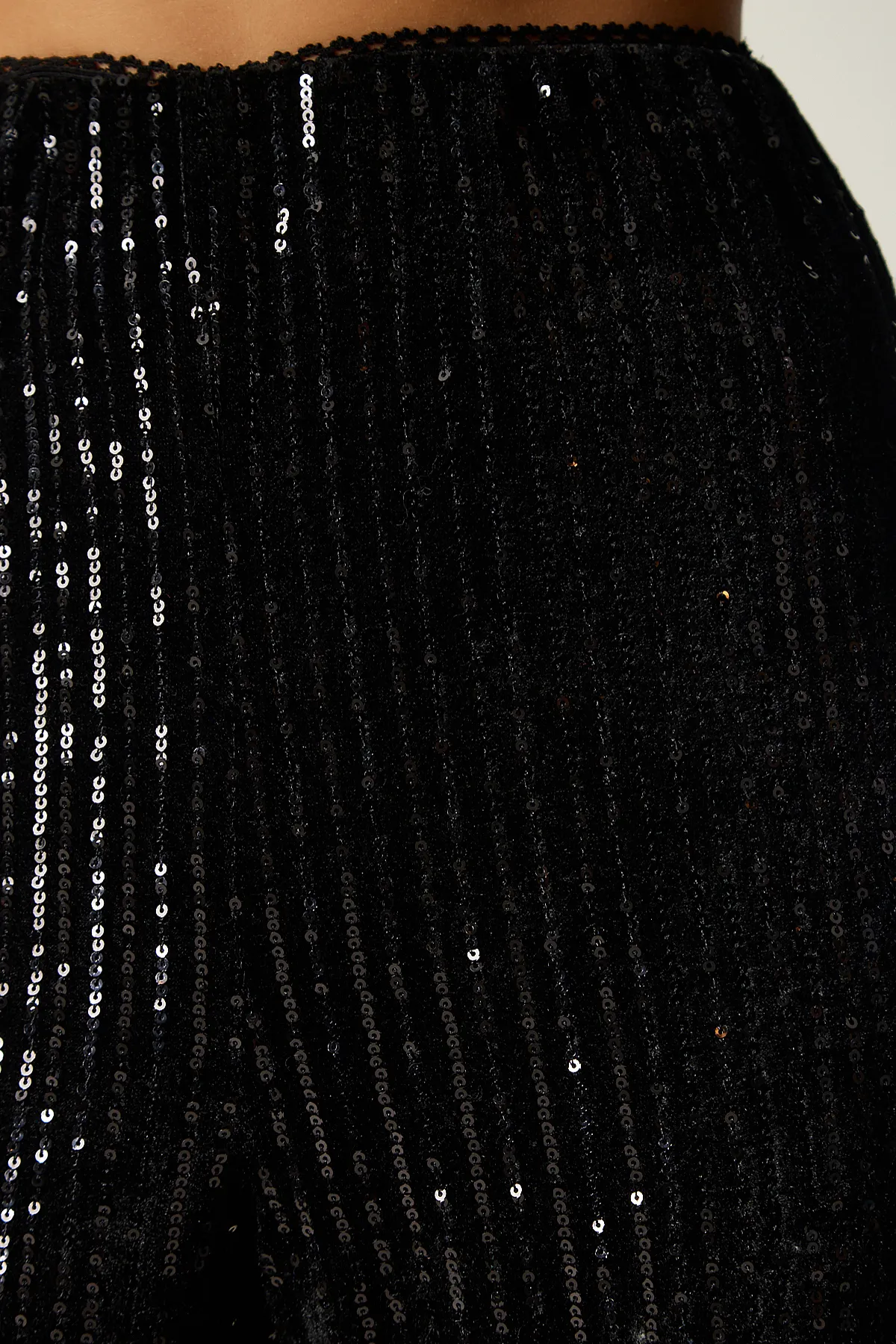 Happiness İstanbul  Schwarze Palazzo-Hose mit Pailletten für Damen MC00250