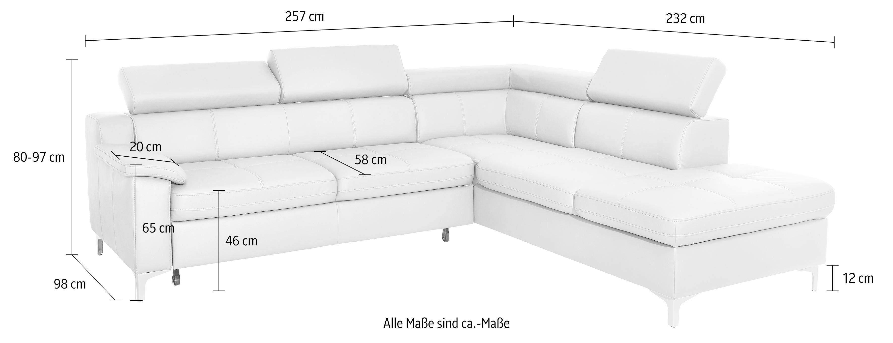 exxpo - sofa fashion Ecksofa Florenz, mit Kopfteilverstellung, wahlweise mit Bettfunktion
