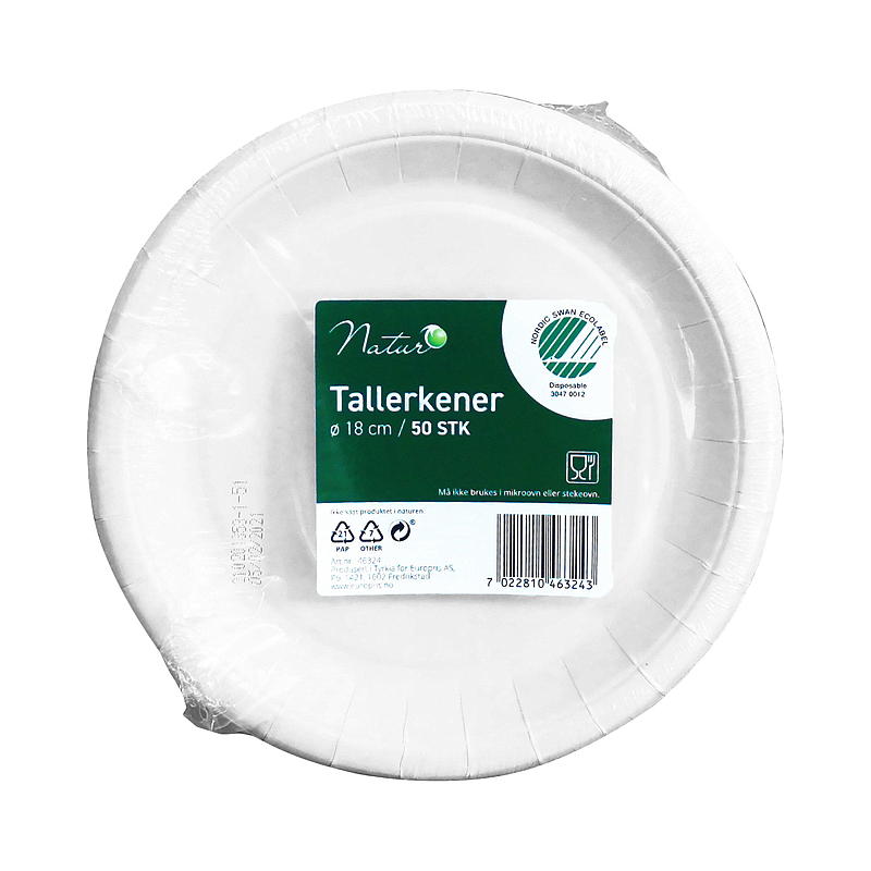 Natur Engangstallerken 50-pk ø 18 cm hvit basic