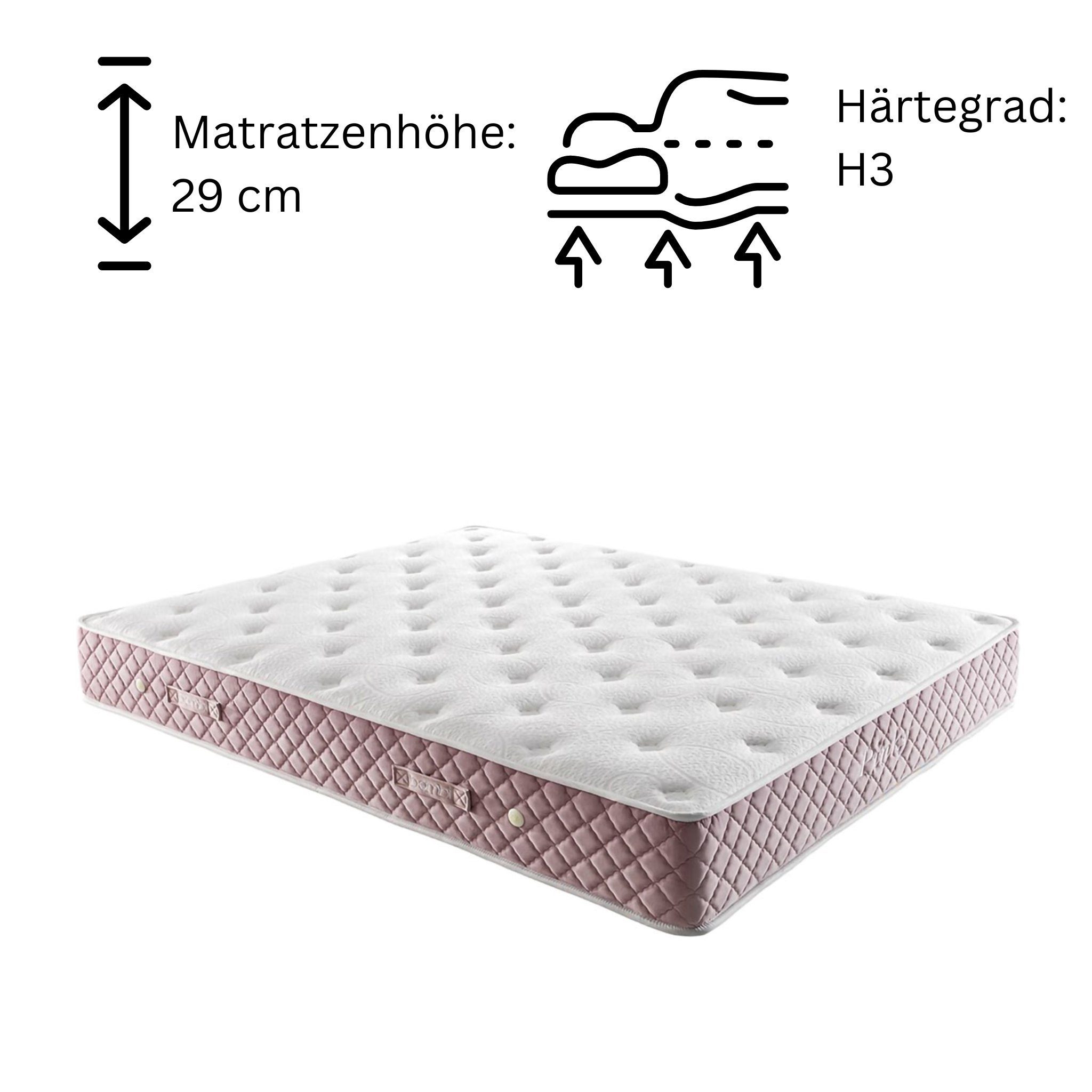 Taschenfederkernmatratze 7 Schichten Höhe 29 cm Matratze 90x200 Doppelseitige Verwendung Pinky, Moln