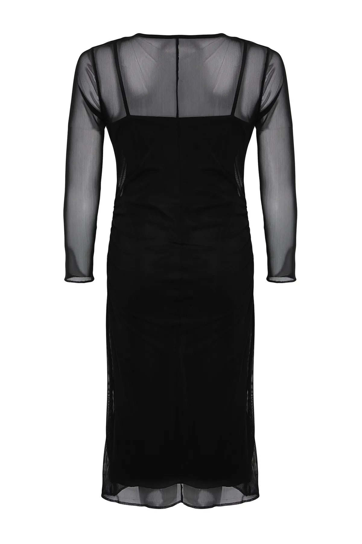 Trendyol Curve  Schwarzes Tüll-Strick-Midikleid in Übergröße TBBSS24AH00058