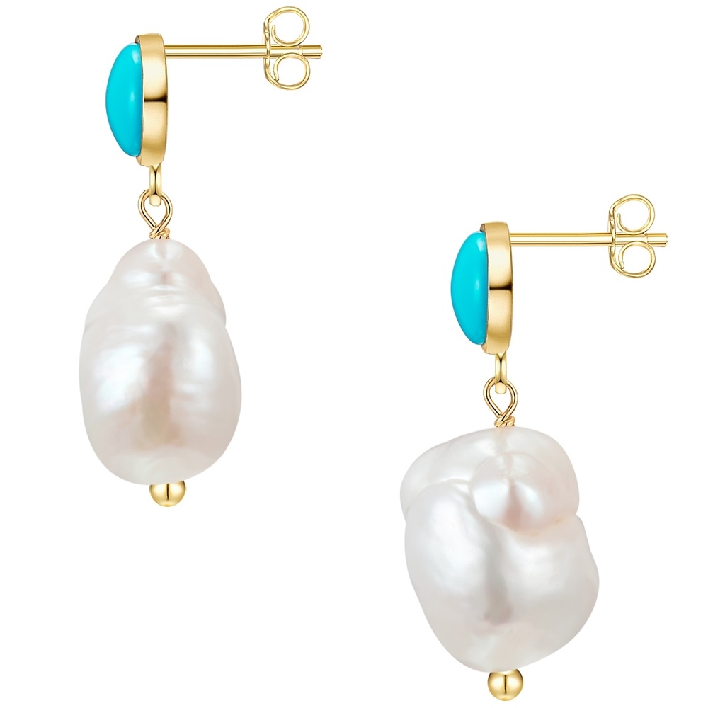Glanzstücke München Boucles d'oreille en argent Perle de culture d'eau douce Turquoise reconstituée P Boucles d'oreilles