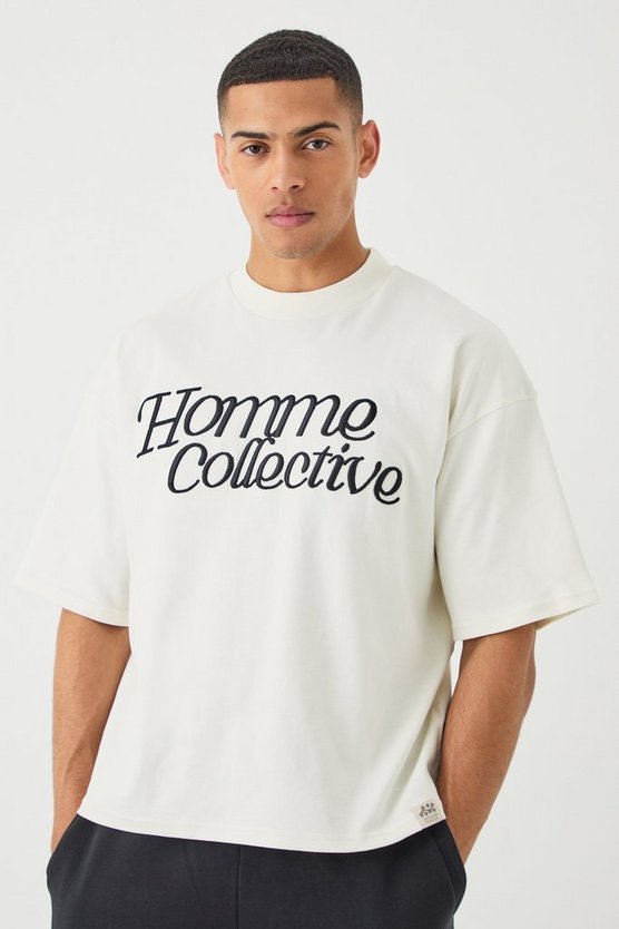Kastiges Oversize T-Shirt mit Homme-Stickerei
