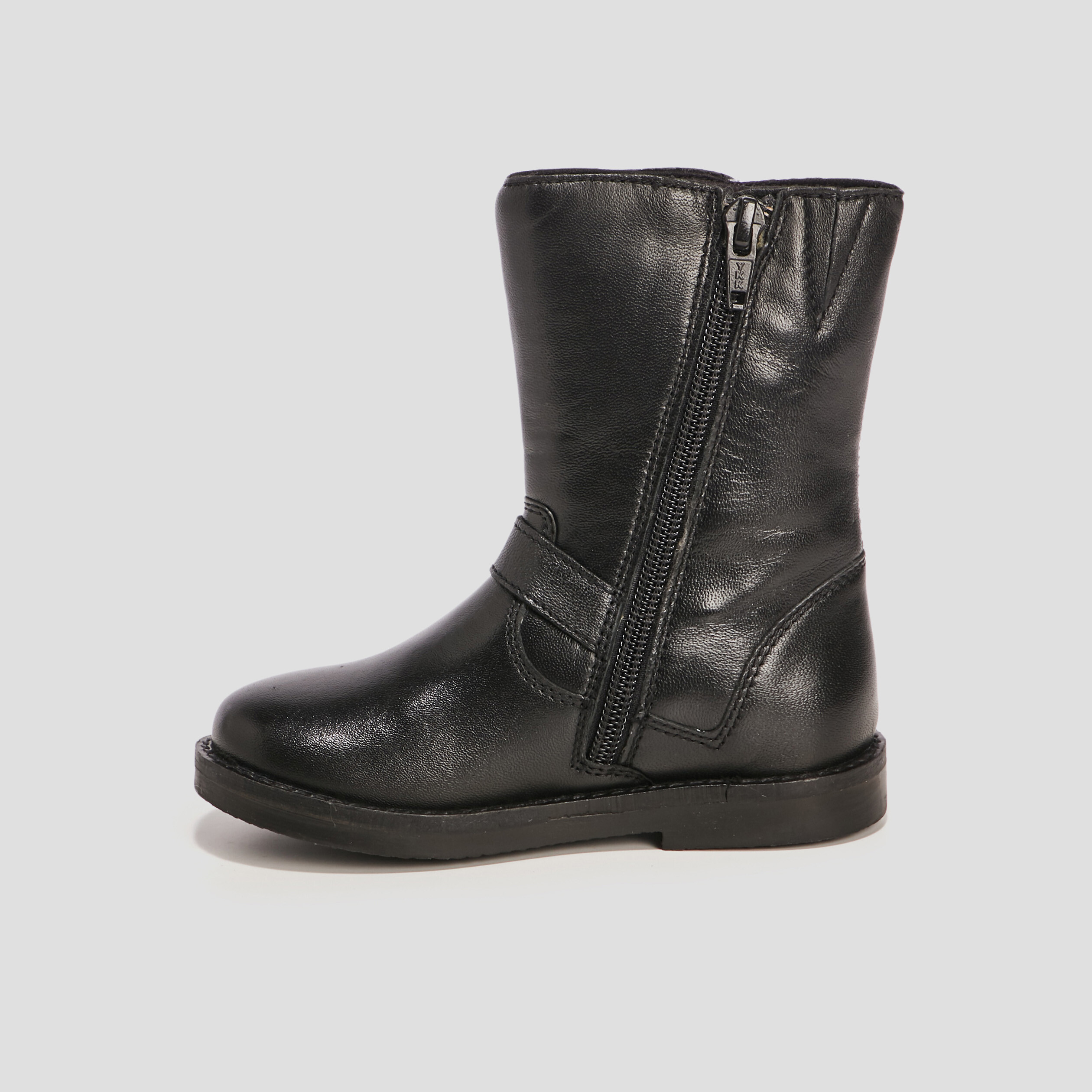 Bottes zippées en cuir noir fille | La Halle