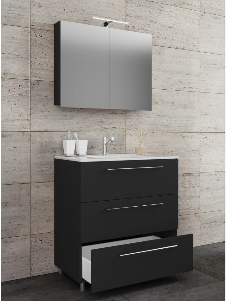 VCM  3-tlg. Waschplatz Waschtisch Badinos Schublade SP in Schwarz günstig kaufen