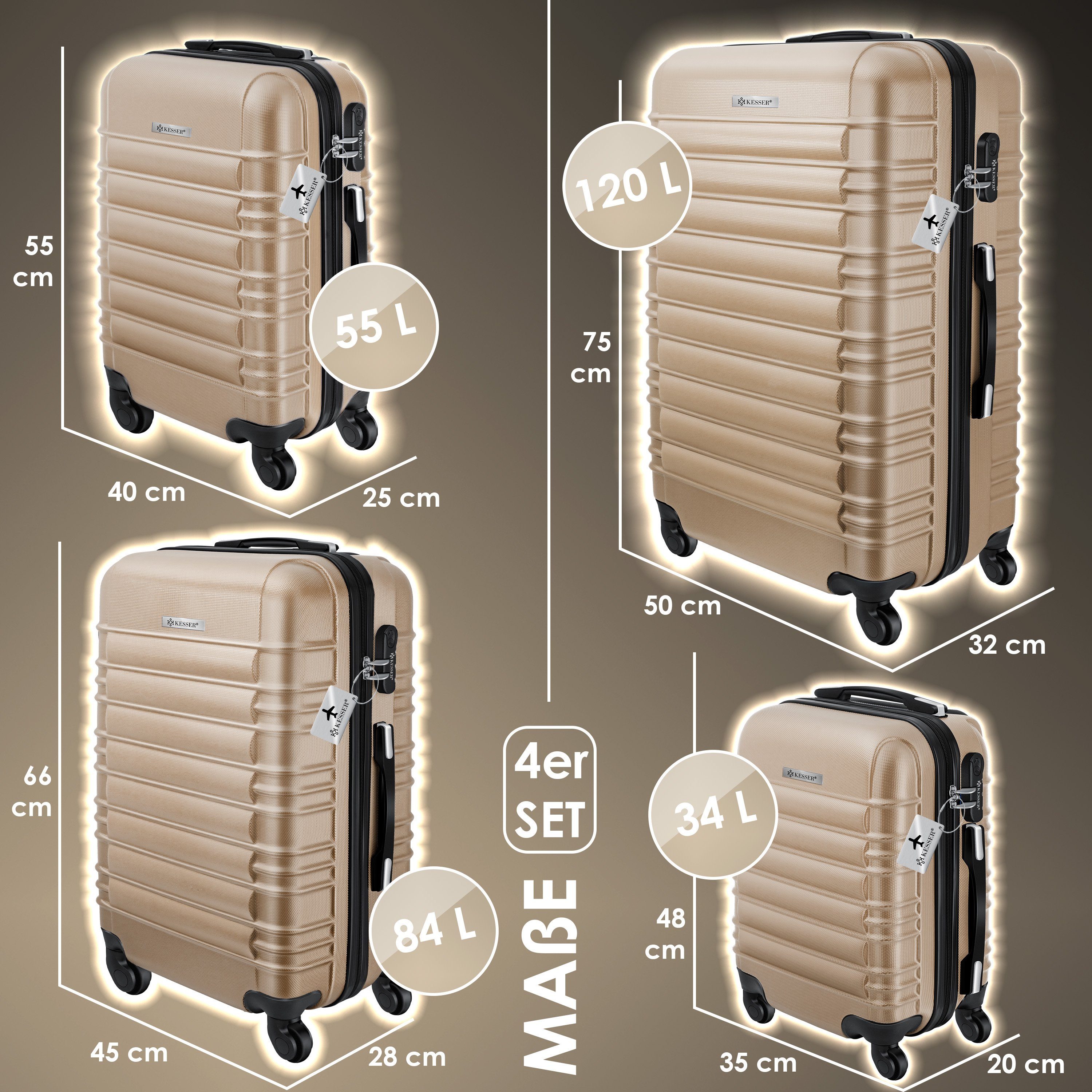 KESSER Kofferset, 4 Rollen, (4 tlg), 4tlg. Hartschalenkofferset Hartschalenkoffer Reisekoffer Set