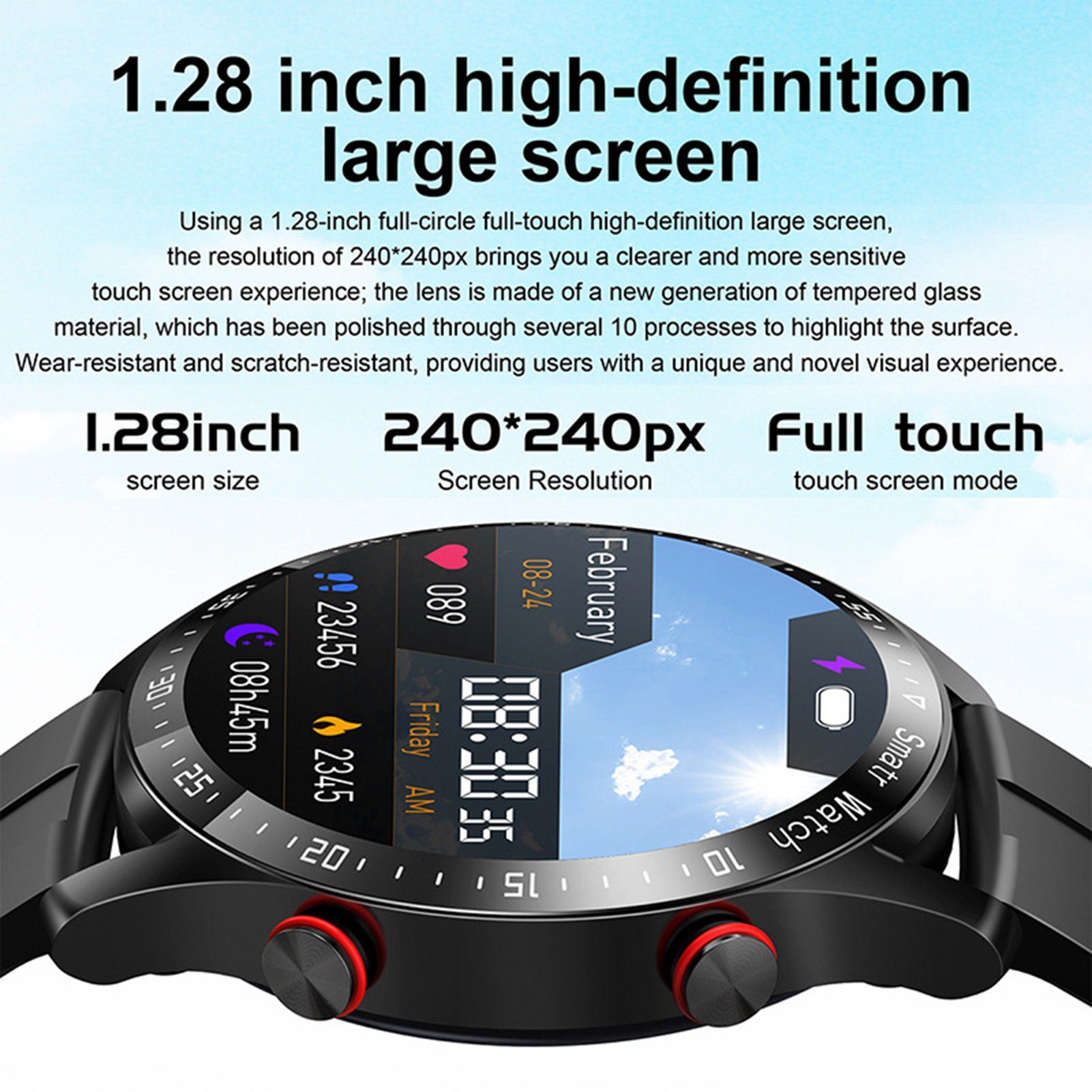farfi Smart Watch, Gesundheitsüberwachung, IP67 wasserdicht, Business Watch Smartwatch (1.28 Zoll)