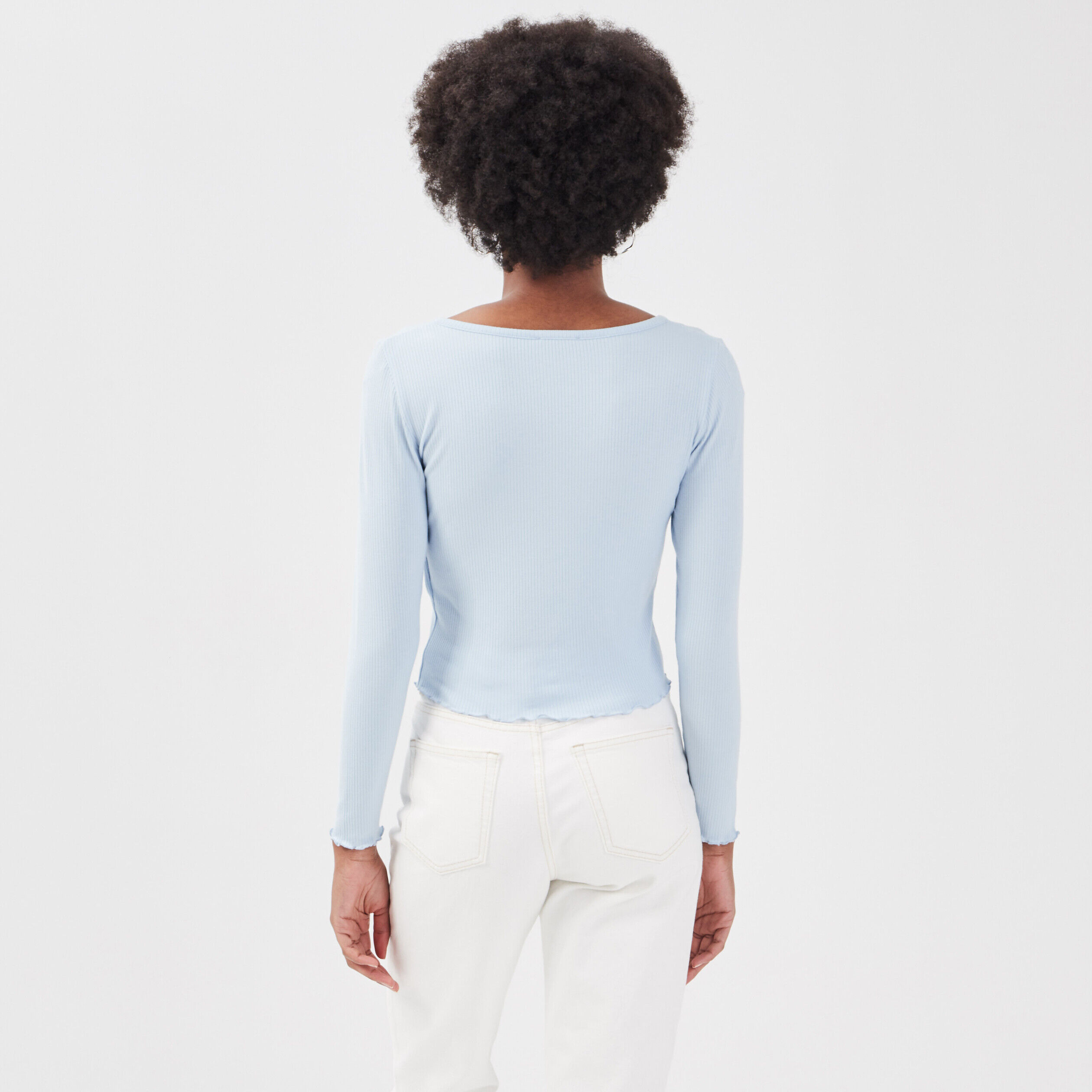 Gilet boutonné manches longues bleu pastel femme | Cache Cache