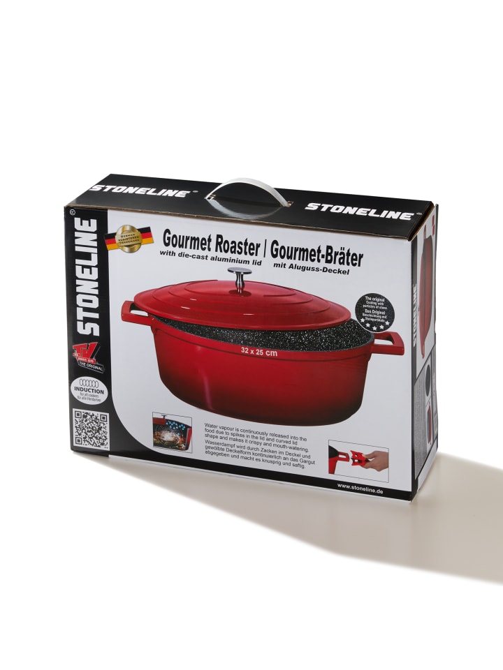 Stoneline Cocotte Bräter Oval 32x25 cm | mit Deckel in Rot günstig kaufen Ø 32 cm