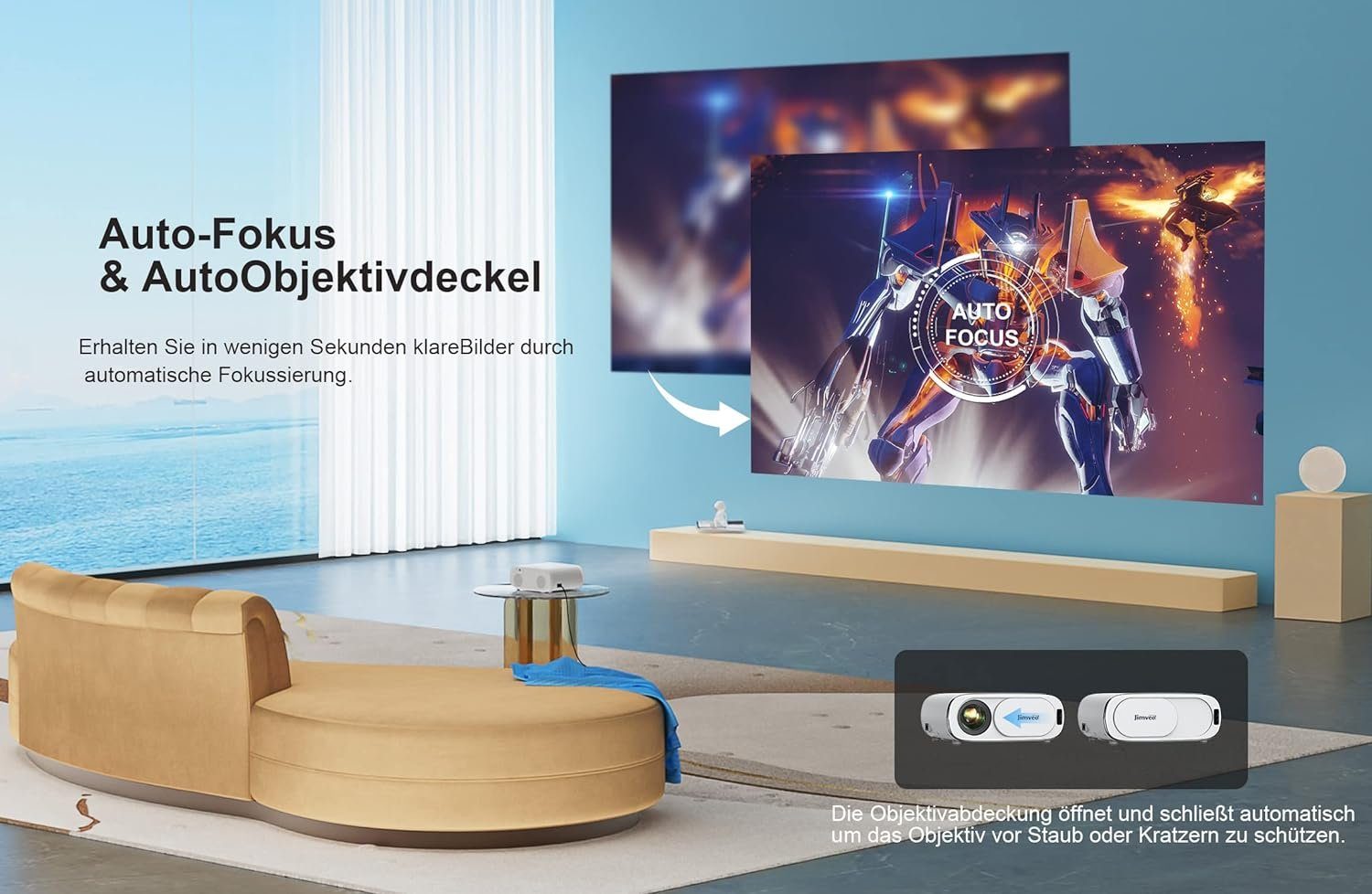 Jimveo 1080P 4K Unterstützt Projektor, 750ANSI Portabler Projektor (20000 lm, 18000:1 Jimveo, 3840x2160 px, Maximal 300''Display Innovativer Gut Qualität Vielseitige Anschlüsse)