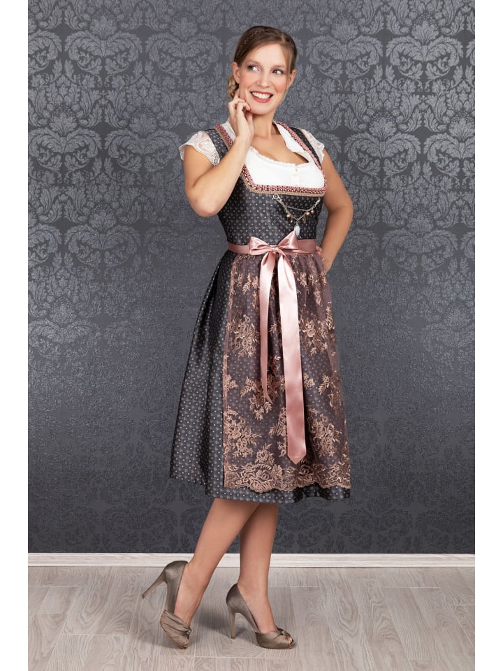 Edelnice Midi Dirndl 2-teilig Béatrice in dunkelgrau, rosa günstig kaufen