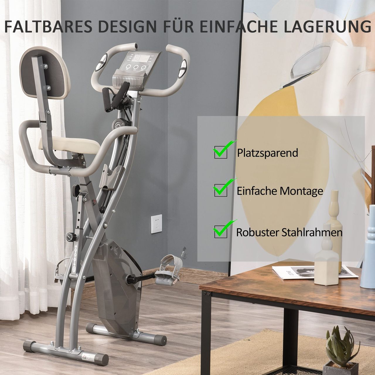 HOMCOM Heimtrainer 2-in-1 Fahrradtrainer LCD-Display klappbarer Hometrainer Grau 97x51x115 cm