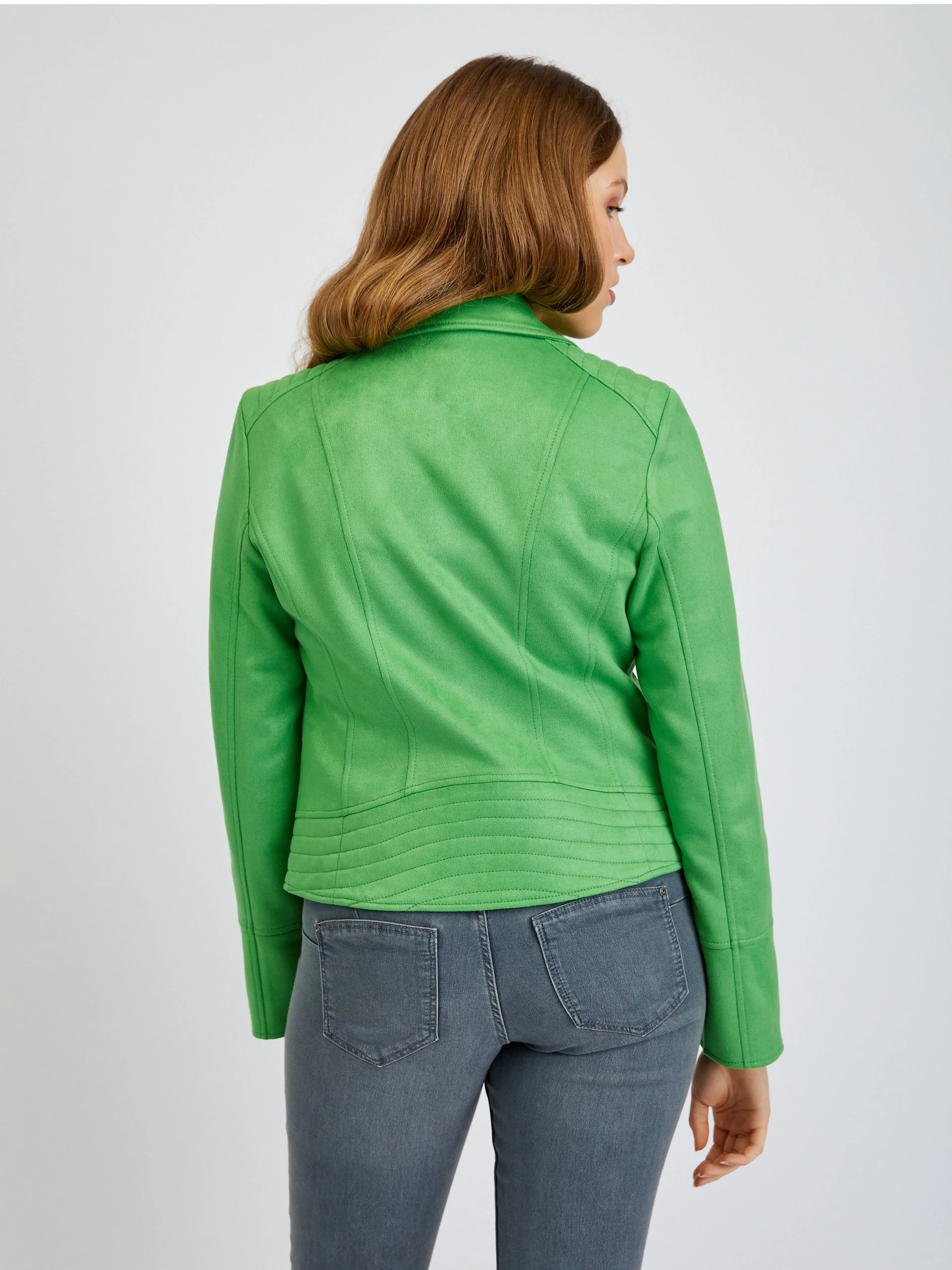 Grüne Damenlederjacke aus Wildleder ORSAY