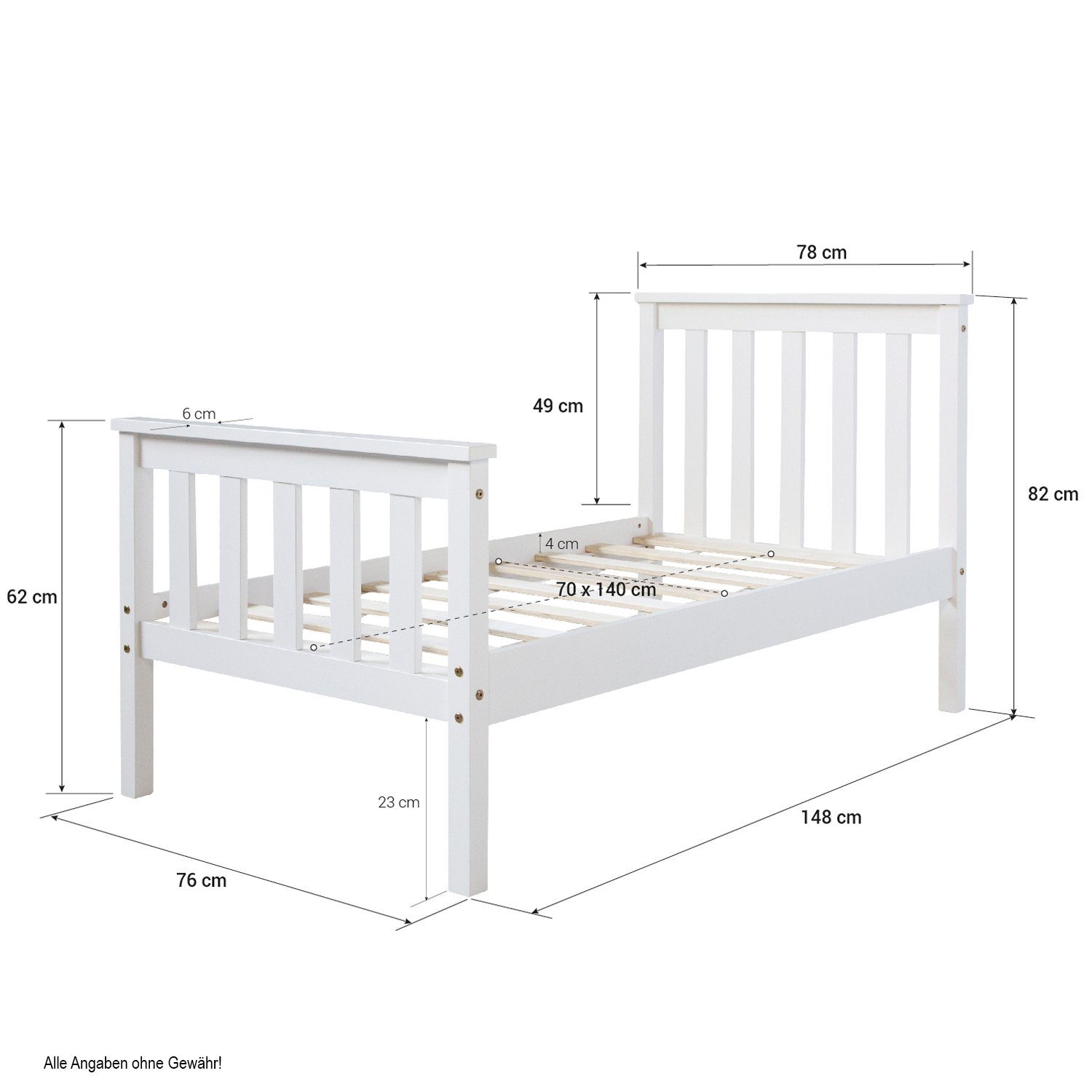 Homestyle4u Holzbett Doppelbett Jugendbett Juniorbett weiß Natur 140x200 90x200 70x140 Bett (Kein Set)