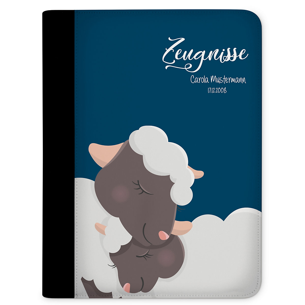 Zeugnismappe / Dokumentemappe mit Name personalisiert Schaf verliebt Blau