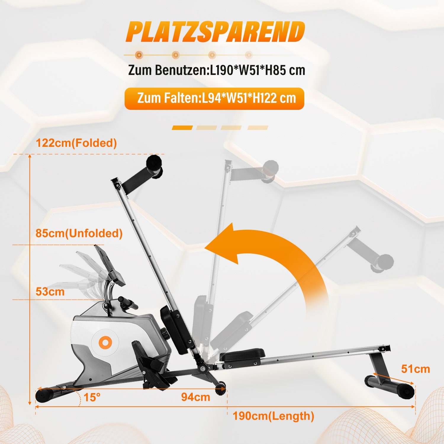 WISHDOR Rudergerät Wasser Rudergerät Rudermaschine klappbar 8 Widerstandsstufen zuhause (mit Transporträdern, leises Magnetbremssystem, Enthält kein PAD), das Heim-Fitnessstudio Rower Ruderer Bis 120KG
