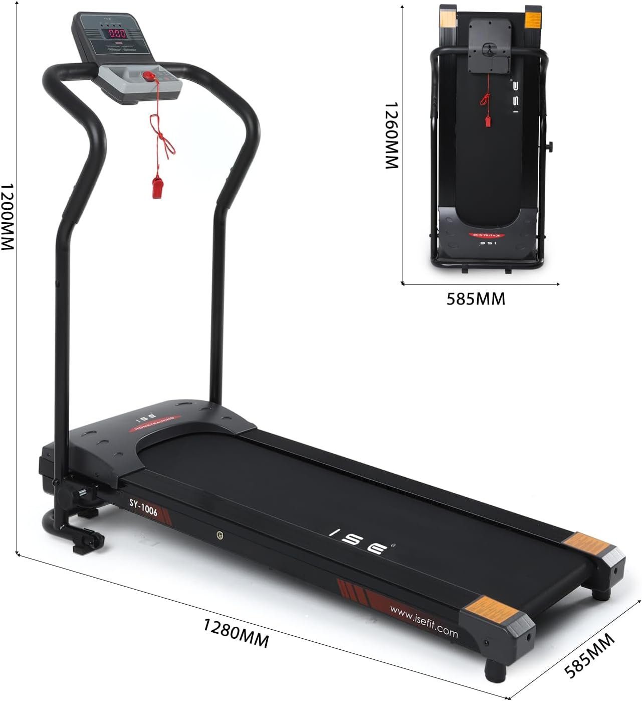 ISE Laufband (750W Motor, verstellbar Programmen, SY-1006), Zuhause, Geschwindigkeit Klappbares Laufband mit LCD-Bildschirm